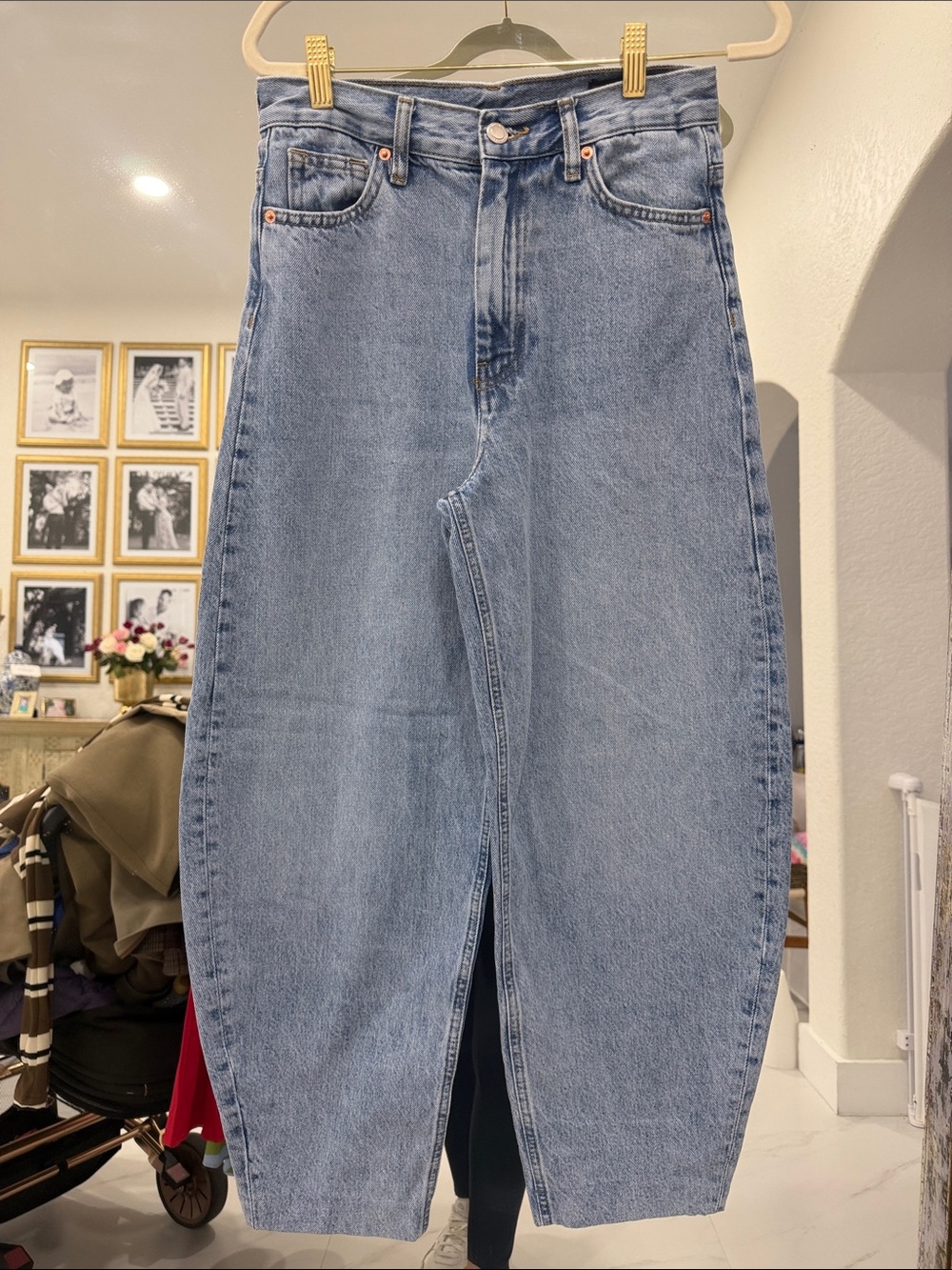 Zara Light Blue High-Waist Barrel Jeans